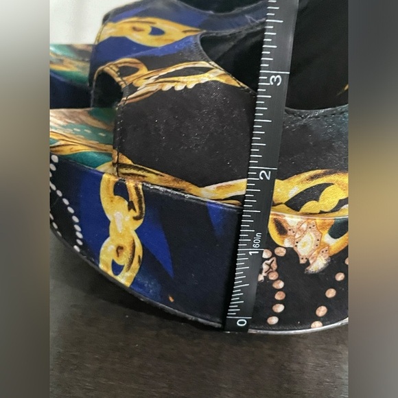 ALDO Platform peep-toe Retro Y2K leopard & gold chain print satin feel size 9 - Picture 11 of 14